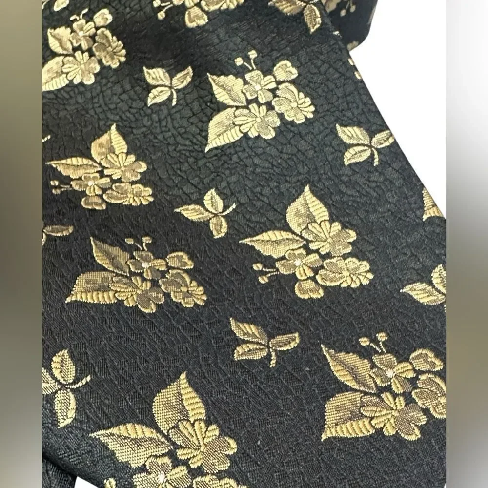 🔥 Valentino 100% Silk Floral Gold Accents Tie